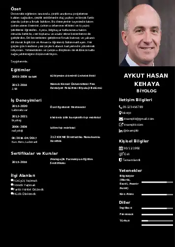 Biyolog CV Örnekleri cv indir